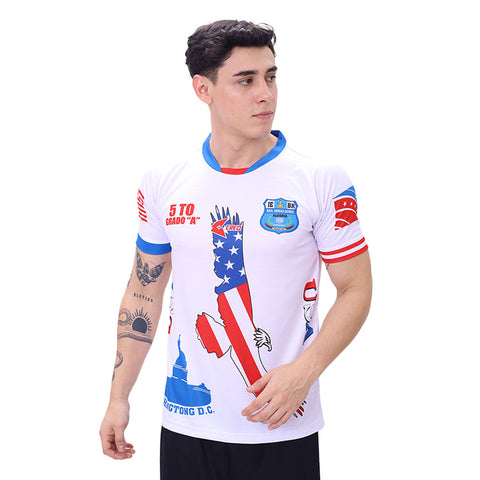 Camiseta IE Raul Vargas Quiroz Alegría Estados Unidos blanco azulino rojo