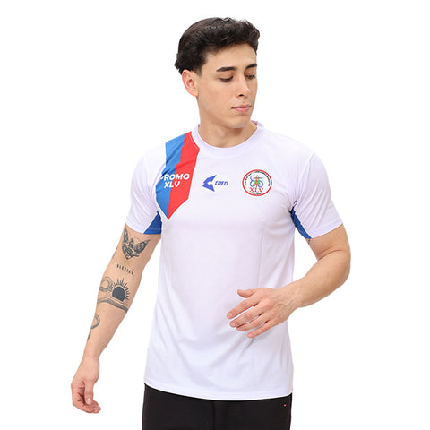 Camiseta Promoción XLV Colegio Santa Rosa Sullana blanco rojo azulino