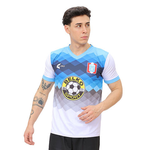 Camiseta reversible Promoción 1997 Colegio Santa Rosa Sullana azul marino celeste blanco plata
