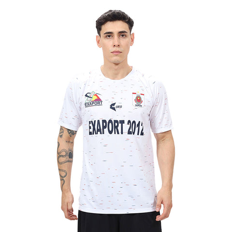 Camiseta IEE Coronel Pedro Portillo EXAPORT 2012 Pucallpa Francia blanco rojo azul marino