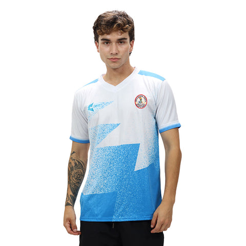 Camiseta IESPP José María Arguedas Andahuaylas Manchaster City blanco turquesa